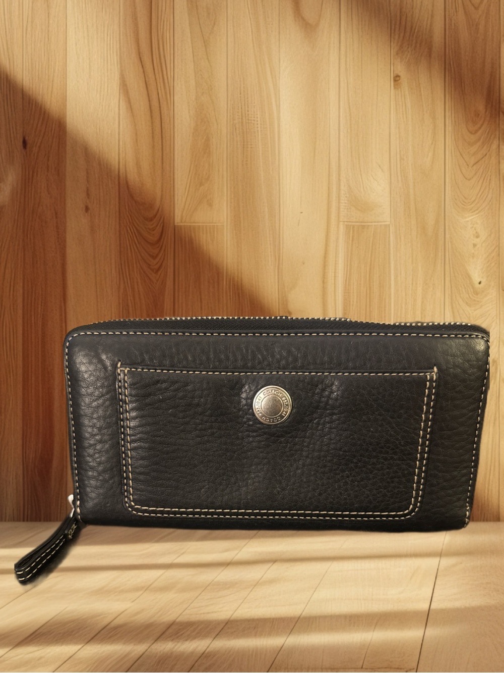 Vintage Coach Chelsea Black Leather Zip Around Accordion Wallet